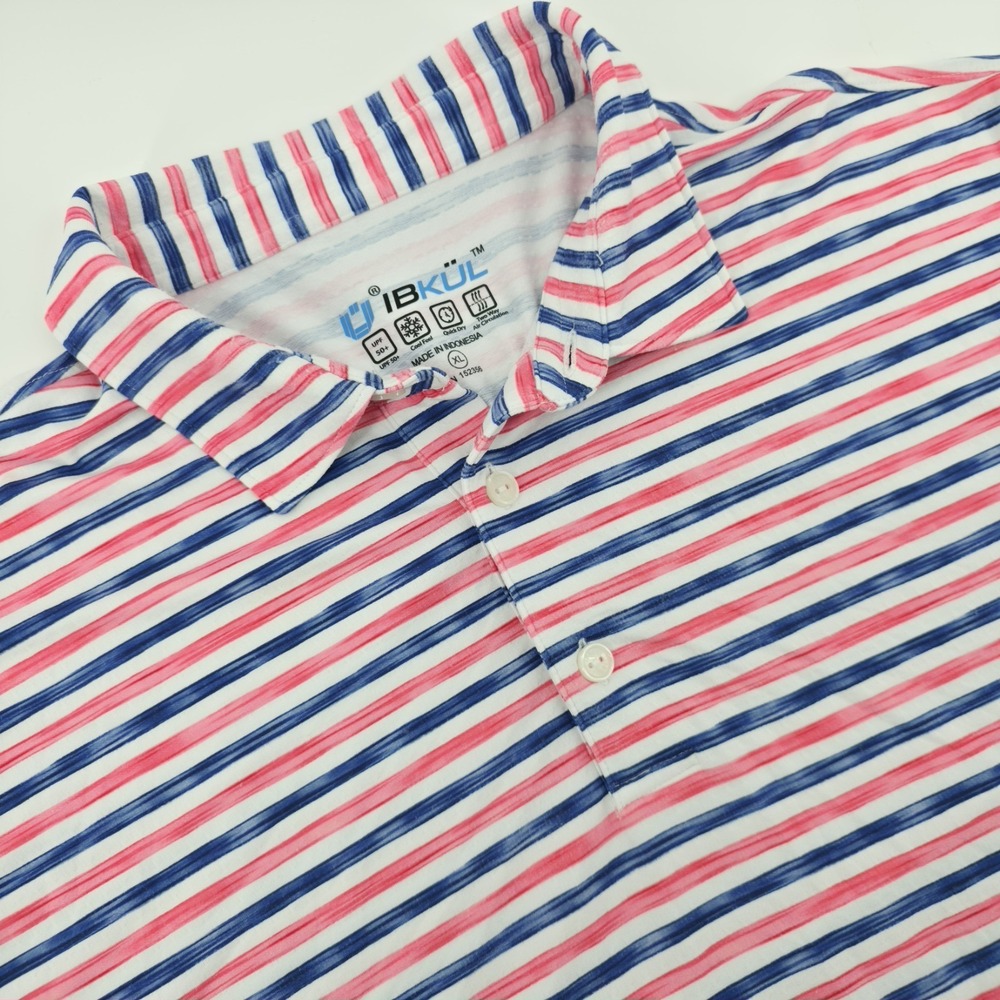IBKUL UPF‎ 50+ Quick Dry Men's XL Striped Short Sleeve Polo White Pink Gray